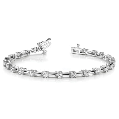 14K White Gold Complete 2 carat Round AA Diamond Bar Link Tennis Bracelet