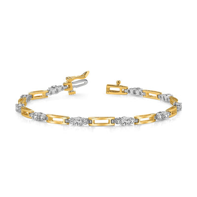 14K Two-tone Complete 2.1 carat Round A Diamond Bar Link Tennis Bracelet
