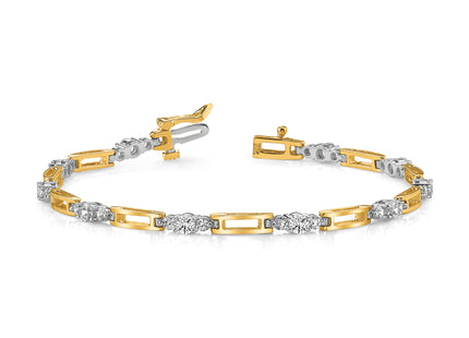 14k Two-tone Complete 2.1 carat Round A Diamond Bar Link Tennis Bracelet