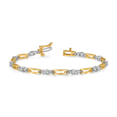 14K Two-tone Complete 2.1 carat Round AA Diamond Bar Link Tennis Bracelet