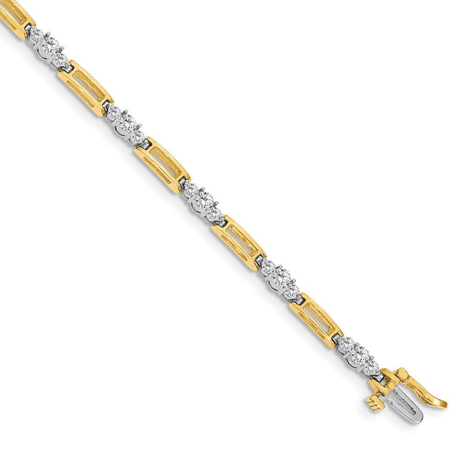 14k Two-tone Complete 2.1 Carat Round Diamond Bar Link Tennis Bracelet