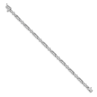 14K White Gold Complete 1 carat Round A Diamond Bezel Paperclip Link Tennis Bracelet