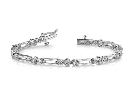 14k White Gold Complete 1 carat Round AAA Diamond Bezel Paperclip Link Tennis Bracelet