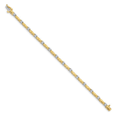 14K Two-tone Complete 1 carat Round A Diamond Curved Bar Link Tennis Bracelet