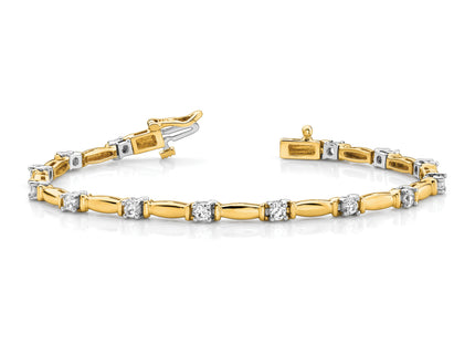 14k Two-tone Complete 1 carat Round AAA Diamond Curved Bar Link Tennis Bracelet