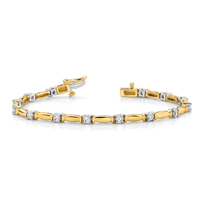 14K Two-tone Complete 1 carat Round A Diamond Curved Bar Link Tennis Bracelet