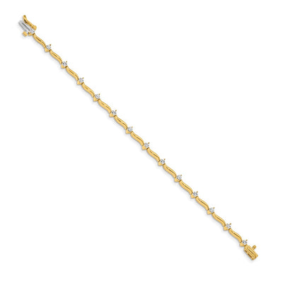 14K Complete 1 carat Round A Diamond 2-prong Wavy Bar Link Tennis Bracelet