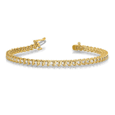 14K Complete 7/8 carat Round AA Diamond 2-prong S-link Tennis Bracelet