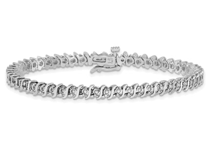14k White Gold Holds 7/8 carat 54- Round Diamond 2-prong S-link Tennis Bracelet Mounting