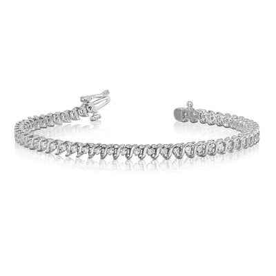 14K White Gold Complete 7/8 carat Round A Diamond 2-prong S-link Tennis Bracelet