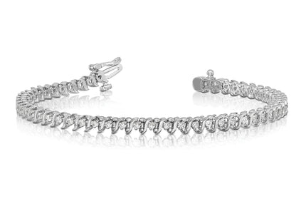 14k White Gold Complete 7/8 carat Round VS Diamond 2-prong S-link Tennis Bracelet