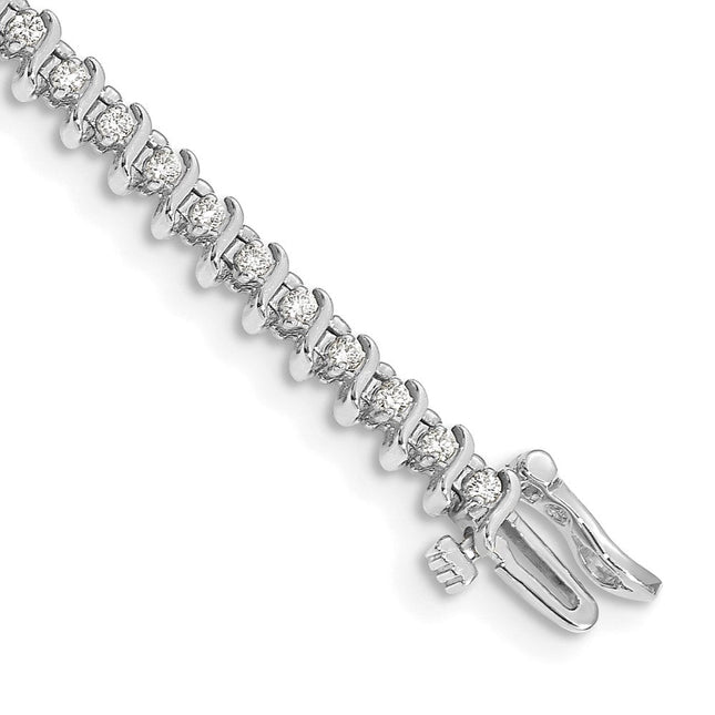 14k White Gold Complete 7/8 carat Round Diamond 2-prong S-link Tennis Bracelet