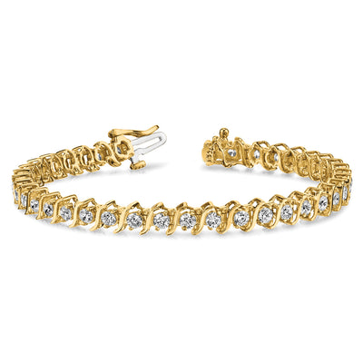 14K Complete 2 carat Round A Diamond 2-prong S-link Tennis Bracelet
