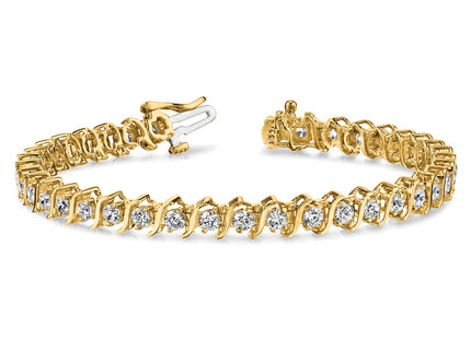 14k Complete 2 carat Round AAA Diamond 2-prong S-link Tennis Bracelet