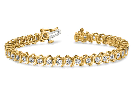 14k Complete 3.08 carat Round A Diamond 2-prong S-link Tennis Bracelet
