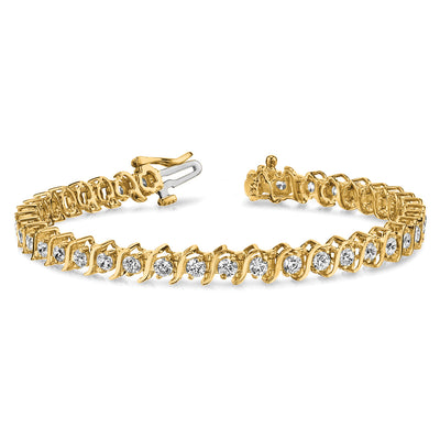 14K Complete 3.08 Carat Round Diamond 2-Prong S-Link Tennis Bracelet