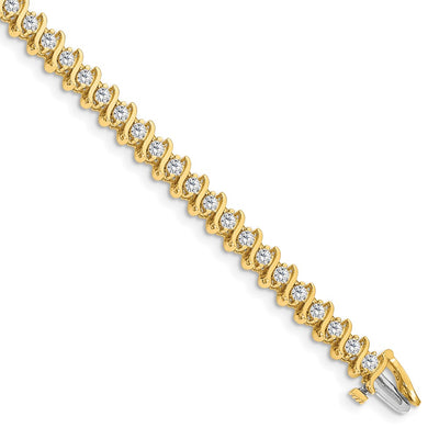 14K Complete 3.08 Carat Round Diamond 2-Prong S-Link Tennis Bracelet