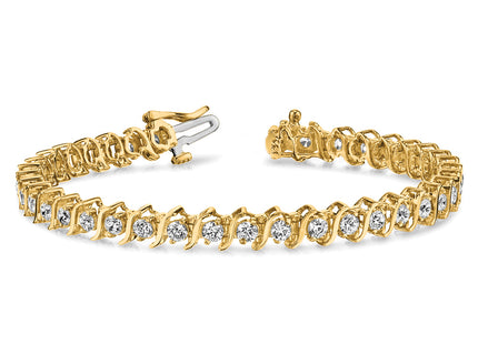 14k Complete 3.9 carat Round VS Diamond 2-prong S-link Tennis Bracelet