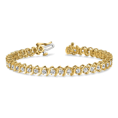 14K Complete 5.95 Carat Round Diamond 2-Prong S-Link Tennis Bracelet