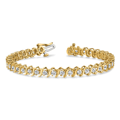 14K Complete 5.95 Carat Round Diamond 2-Prong S-Link Tennis Bracelet