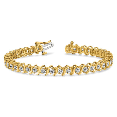 14K Complete 7.19 Carat Round Diamond 2-Prong S-Link Tennis Bracelet