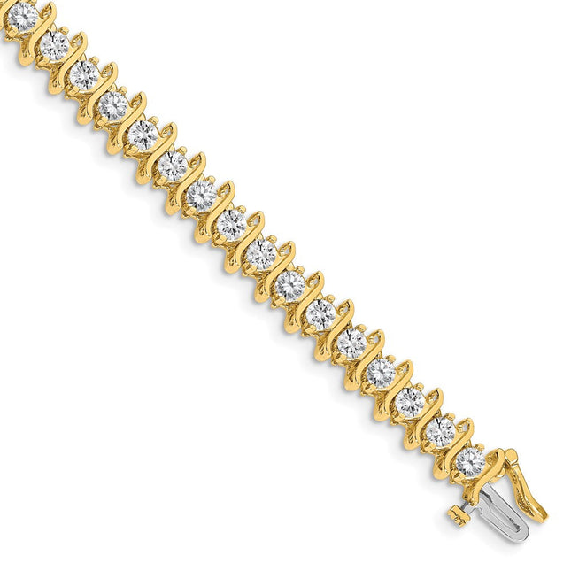14k Complete 7.19 Carat Round Diamond 2-Prong S-Link Tennis Bracelet