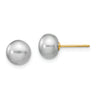 14k 7- Grey Button Freshwater Cultured Pearl Stud Post Earrings