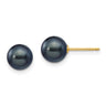 14k 7- Black Round Freshwater Cultured Pearl Stud Post Earrings