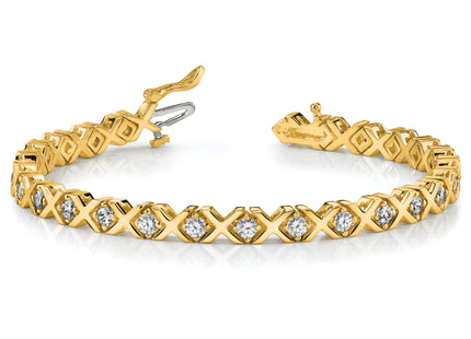 14k Holds 2 carat 29- Round Diamond 4-prong X-design Tennis Bracelet Mounting