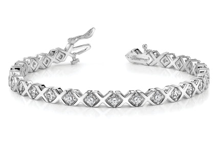 14k White Gold Holds 2 carat 29- Round Diamond 4-prong X-design Tennis Bracelet Mounting
