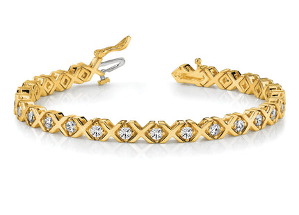 14k Holds 2.4 carat 26- Round Diamond 4-prong X-design Tennis Bracelet Mounting