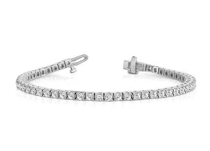 14k White Gold Complete 4.1 carat Round AA Diamond 4-prong Tennis Bracelet