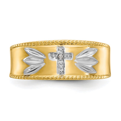 14K with Rhodium Men's .. Diamond Trio Cross Wedding Band