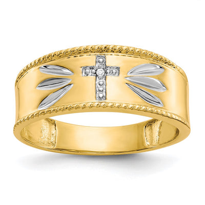 14K with Rhodium Men's .. Diamond Trio Cross Wedding Band