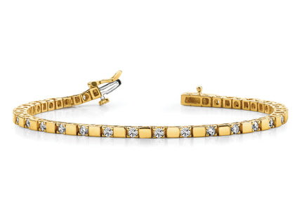 14k Complete 1.1 carat Round A Diamond Square Link Tennis Bracelet
