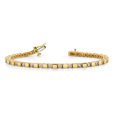 14K Complete 1.1 carat Round A Diamond Square Link Tennis Bracelet