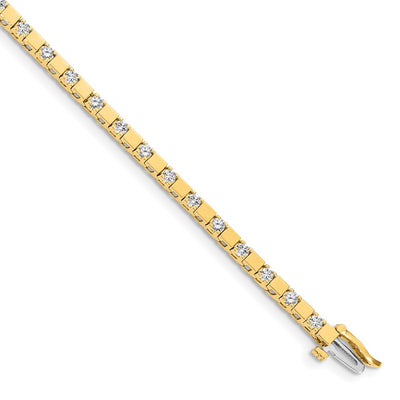 14K Complete 1.1 carat Round A Diamond Square Link Tennis Bracelet