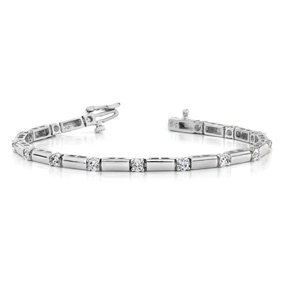 14K White Gold Complete 1 carat Round A Diamond Bar Link Tennis Bracelet