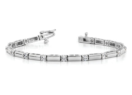 14k White Gold Complete 1 carat Round A Diamond Bar Link Tennis Bracelet