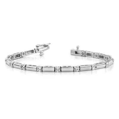 14K White Gold Complete 1 carat Round A Diamond Bar Link Tennis Bracelet