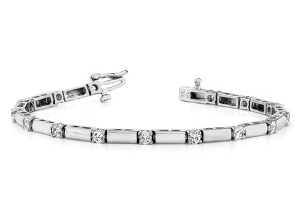 14k White Gold Holds 2.1 carat 15- Round Diamond Bar Link Tennis Bracelet Mounting