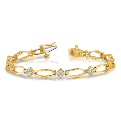 14K Complete 1/5 Carat Round Diamond Cluster Fancy Bracelet - Classic Design