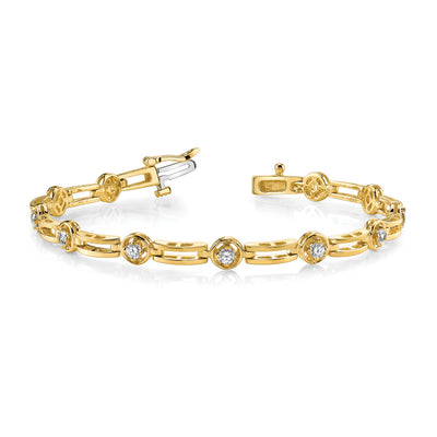 14K Complete 3/4 carat Round A Diamond 4-prong Bar Link Tennis Bracelet