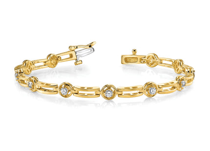14k Complete 3/4 carat Round AA Diamond 4-prong Bar Link Tennis Bracelet