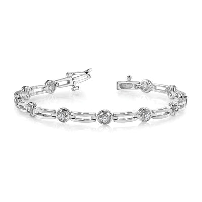 14K White Gold Complete 3/4 carat Round A Diamond 4-prong Bar Link Tennis Bracelet