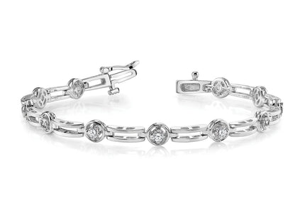 14k White Gold Holds 3/4 carat 11- Round Diamond 4-prong Bar Link Tennis Bracelet Mounting
