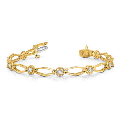 14K Complete 3/4 carat Round Diamond Fancy Link Bracelet