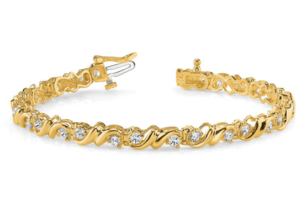 14k Holds 1.45 carat 28- Round Diamond Fancy Swirl Tennis Bracelet Mounting