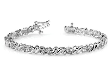14k White Gold Holds 1.45 carat 28- Round Diamond Fancy Swirl Tennis Bracelet Mounting