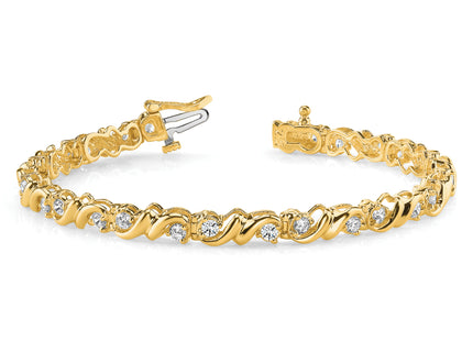 14k Holds 2.88 carat 28- Round Diamond Fancy Swirl Tennis Bracelet Mounting